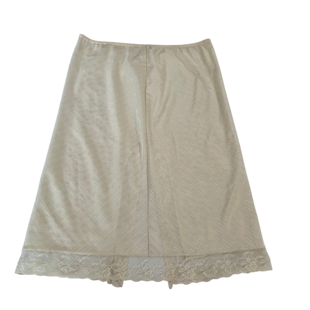 VTG Movie Star Slip Skirt Womens Cream S Polyester Elastic Waist Slit Lace‎ Trim